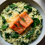 Risotto con Formaggi Spinaci e Salmone