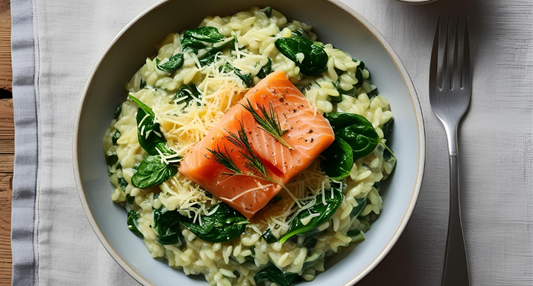 Risotto con Formaggi Spinaci e Salmone
