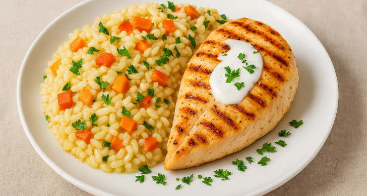 Risotto con Pollo e Salsa di Yogurt