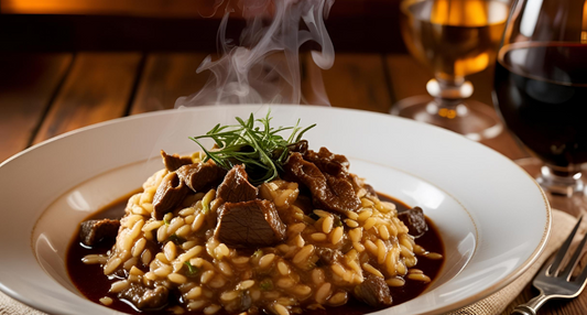 risotto al tartufo con manzo e salsa di vino rosso