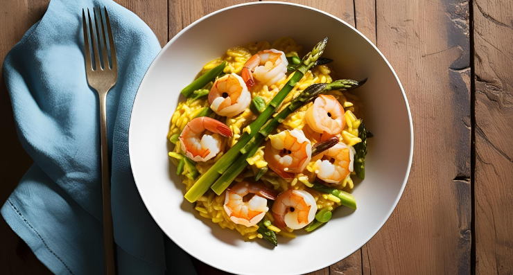 risotto allo zafferano con gamberetti e asparagi