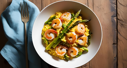 risotto allo zafferano con gamberetti e asparagi