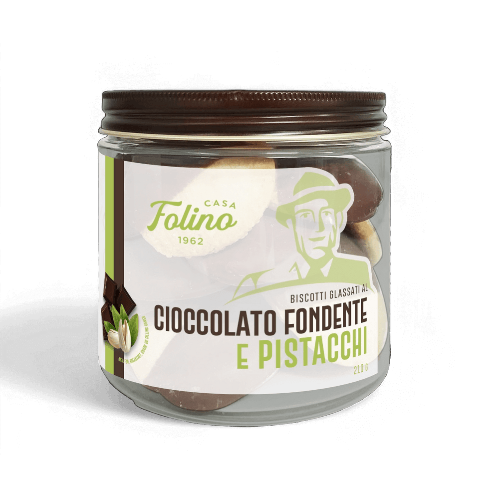 Biscotti Ricoperti Al Cioccolato Fondente E Pistacchi 210 gr