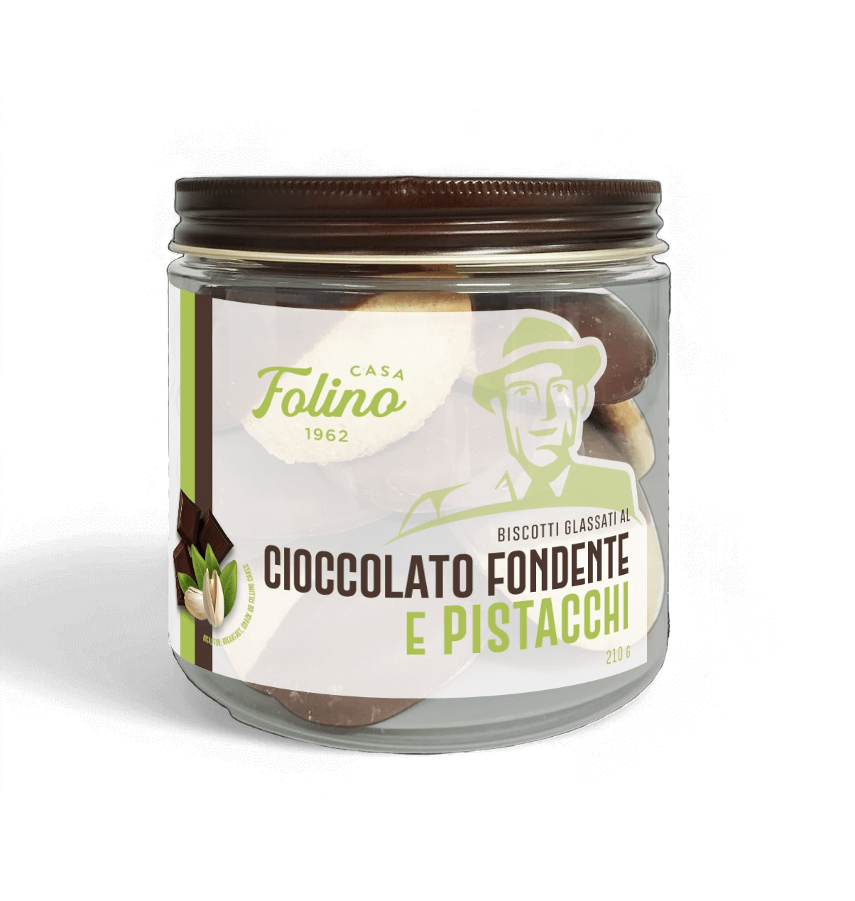 Biscotti Ricoperti Al Cioccolato Fondente E Pistacchi 210 gr