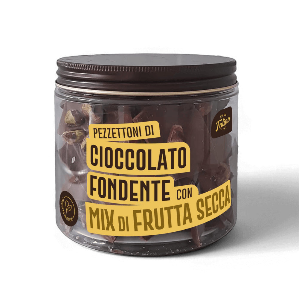 Cioccolato Fondente a Pezzettoni con Mix di Frutta Secca