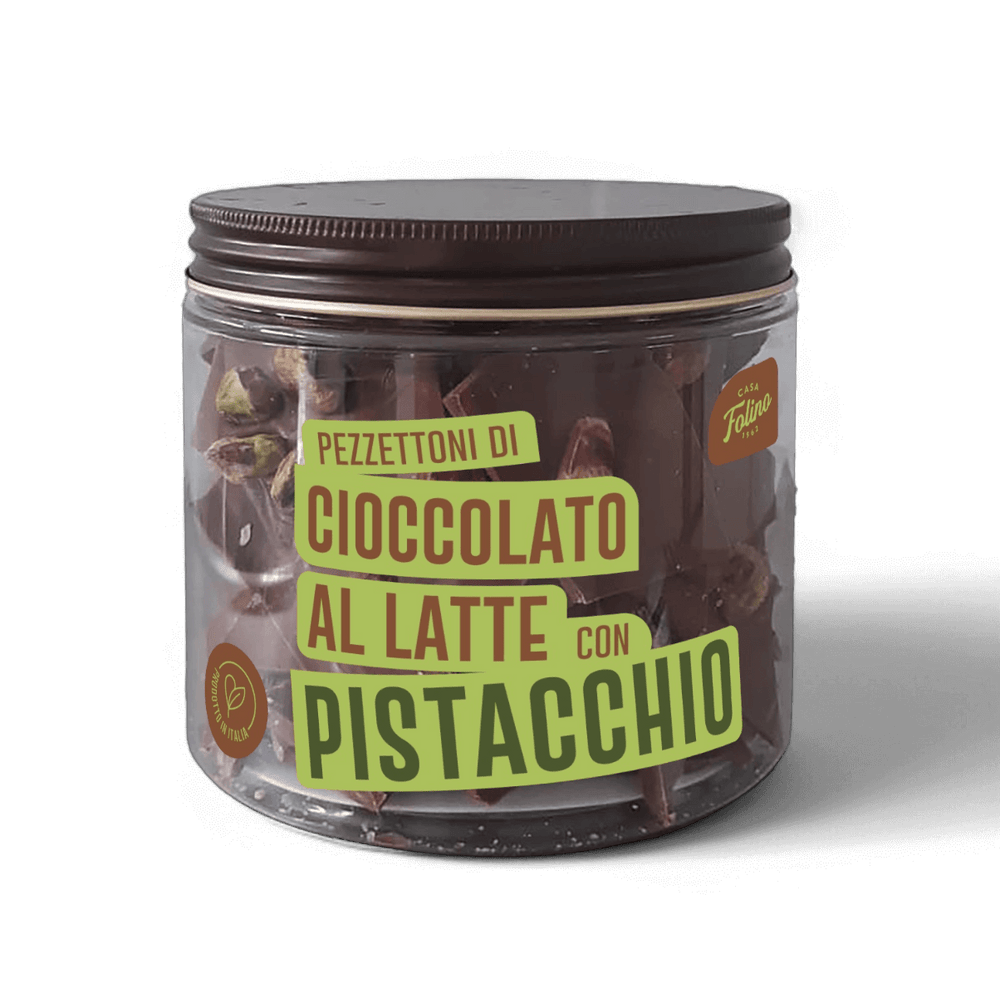 Cioccolato al Latte a Pezzettoni con Pistacchio