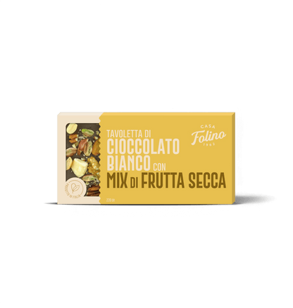 Tavoletta di Cioccolato Bianco con mix di Frutta Secca 120gr