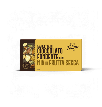 Tavoletta di Cioccolato Fondente con mix di frutta secca 120gr